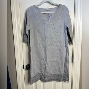 Alessia Pacini Lace 100% Linen Shift Dress, Gray, Size Small, Made In Italy